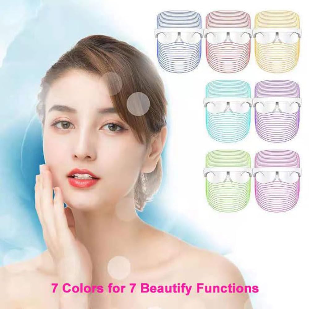 AYSUNY LED Face Mask Light Therapy, Ultra-Light upgraded Red Light Therapy for Face, 7-1 Colors L E D Facial Skin Care Mask, 7 colors Portable Rechargeable Skin Treatment Mask